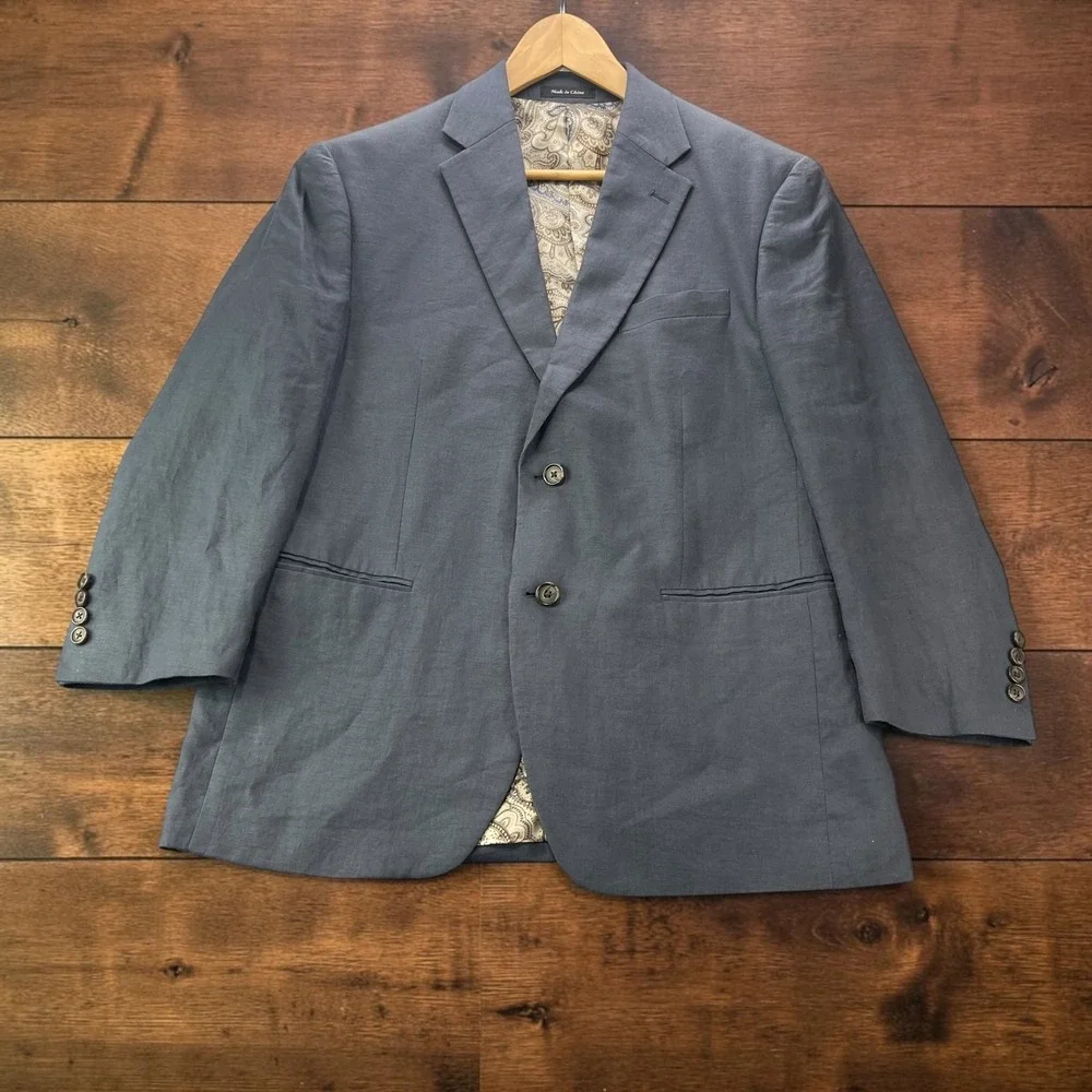 Lauren Ralph Lauren Mens 40S Blue 100% Linen Blazer Paisley Lining Sport Coat